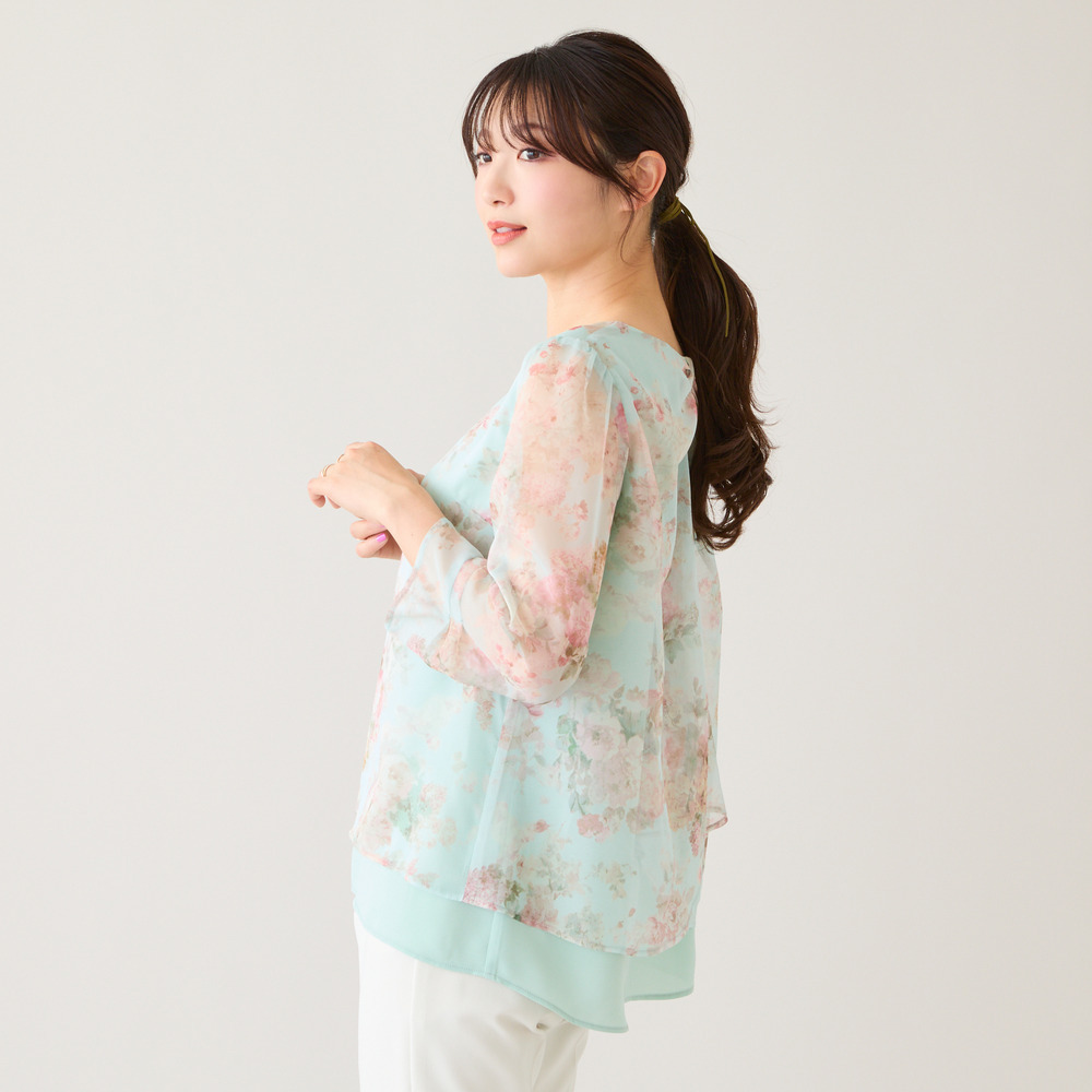 【大人気デザイン】バックリボンレイヤード風ブラウス