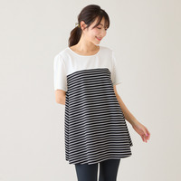 【接触冷感/UVカット/綿100％】ボーダーフレアカットソー