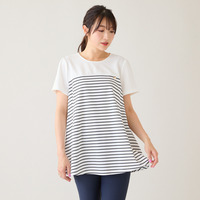 【接触冷感/UVカット/綿100％】ボーダーフレアカットソー