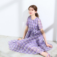 マドラスチェック風プリントワンピース