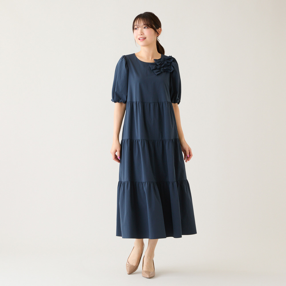 【接触冷感/UVカット/遮熱】ティアードマキシワンピース