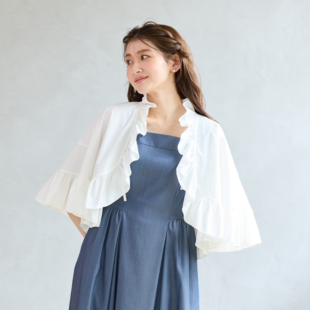 【接触冷感/UVカット/遮熱】ラッフルボレロ