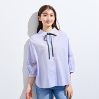 【綿100%】レース切替ブラウス