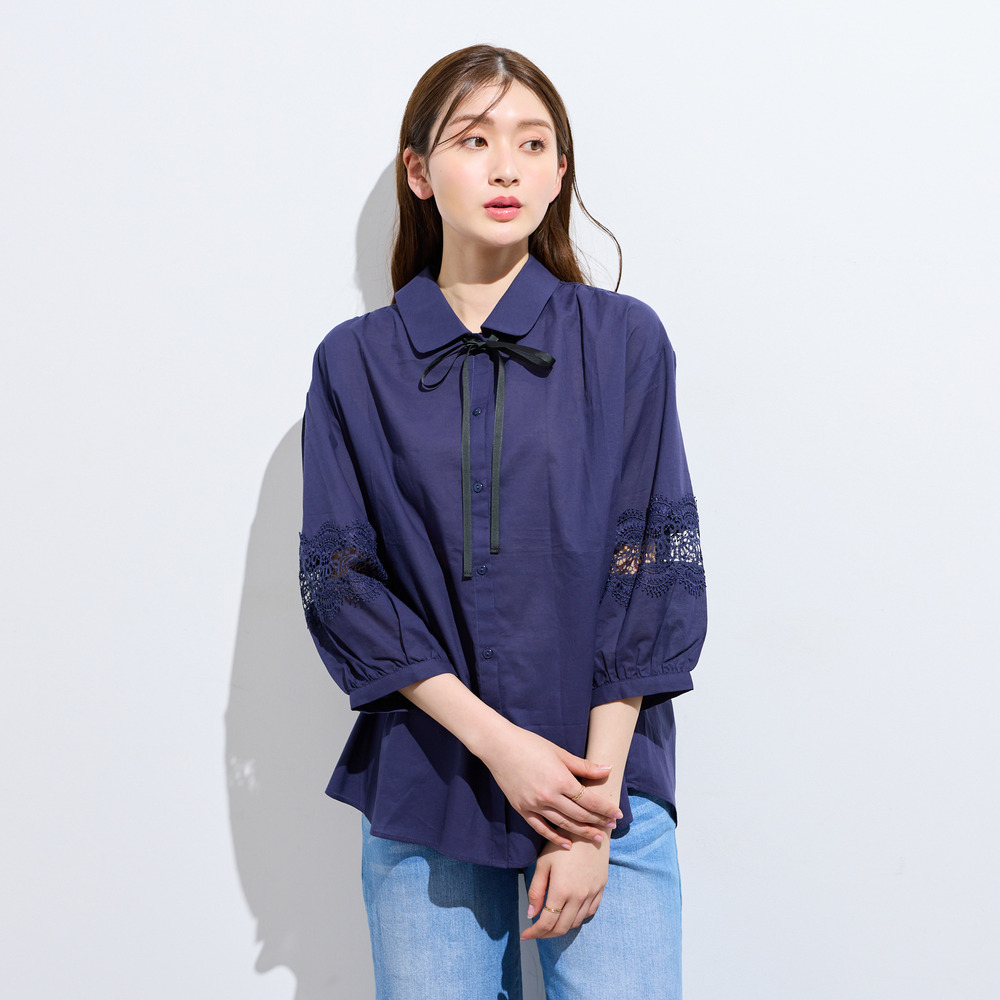 【綿100%】レース切替ブラウス1