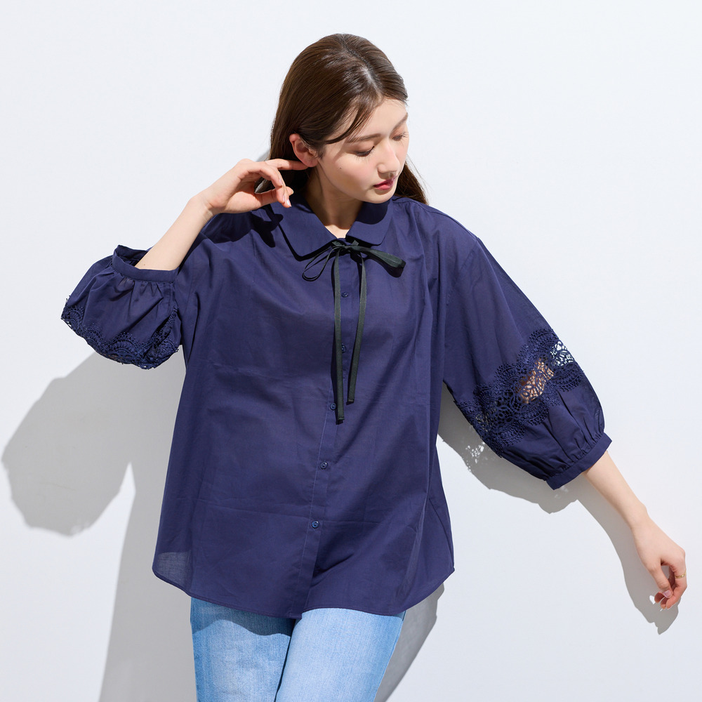 【綿100%】レース切替ブラウス2