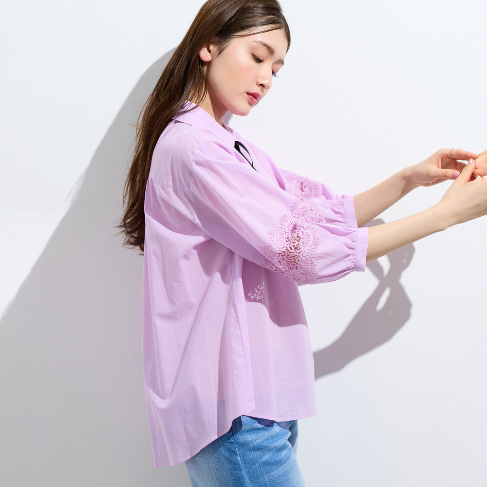 【綿100%】レース切替ブラウス4