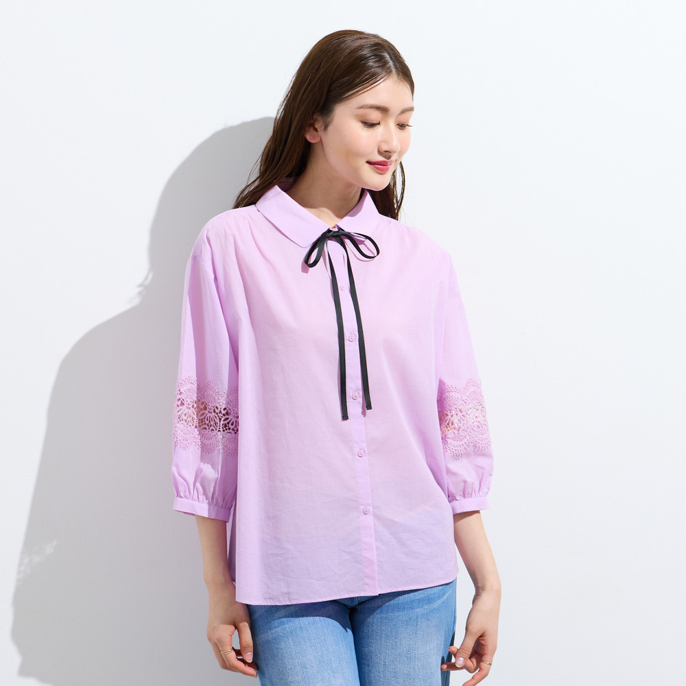 【綿100%】レース切替ブラウス5