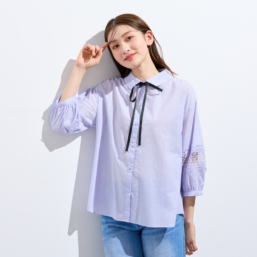 【綿100%】レース切替ブラウス7