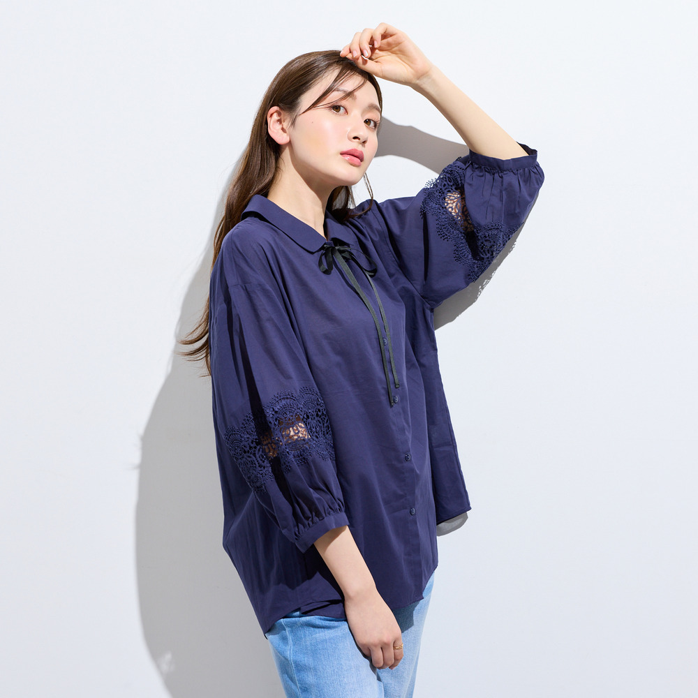 【綿100%】レース切替ブラウス1