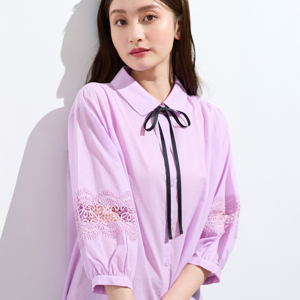 【綿100%】レース切替ブラウス1