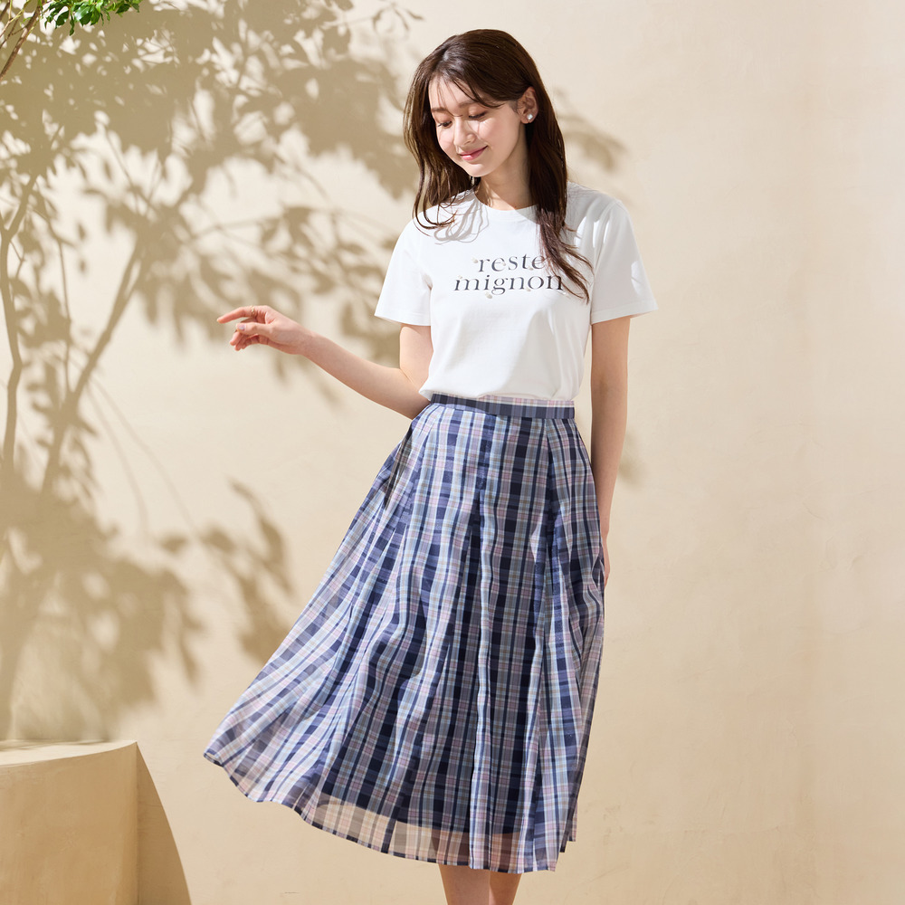 【セットアップ対応】マドラスチェック風プリントスカート
