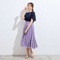 【セットアップ対応】マドラスチェック風プリントスカート