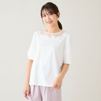 【大人気シリーズ】【接触冷感/綿100%】ドットチュールフラワーカットソー