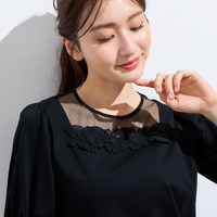 【大人気シリーズ】【接触冷感/綿100%】ドットチュールフラワーカットソー