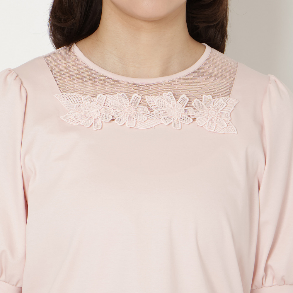 【大人気シリーズ】【接触冷感/綿100%】ドットチュールフラワーカットソー11