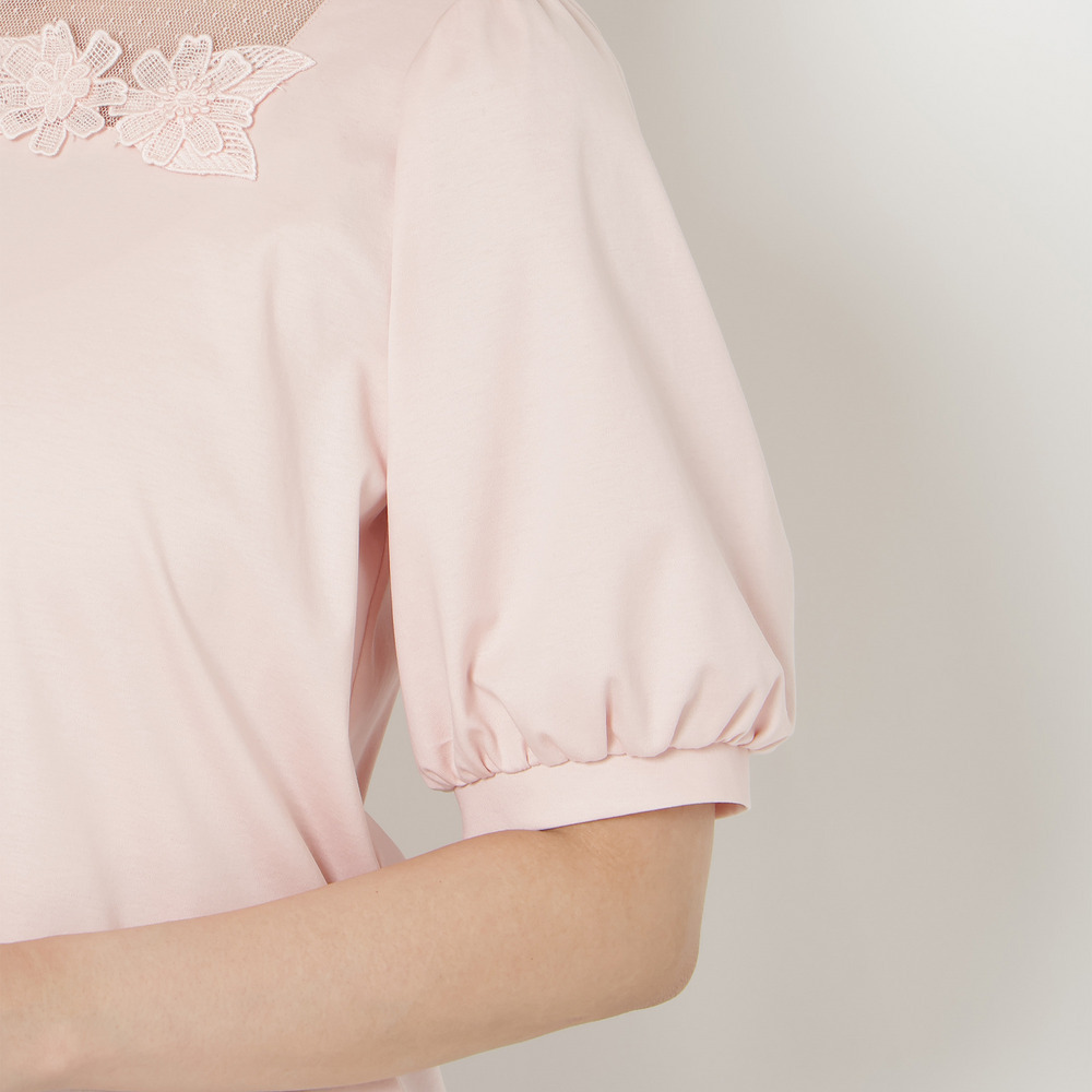 【大人気シリーズ】【接触冷感/綿100%】ドットチュールフラワーカットソー13