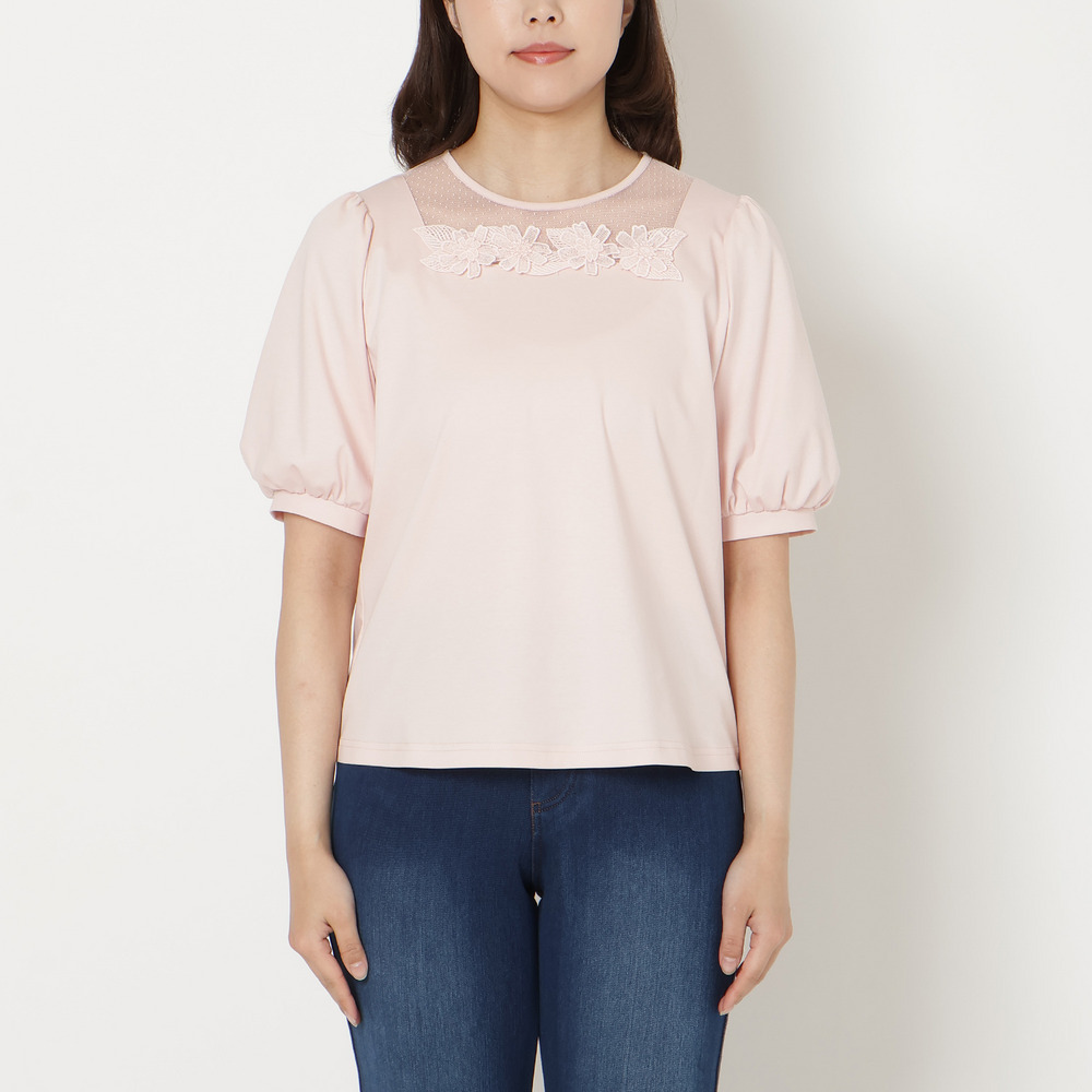 【大人気シリーズ】【接触冷感/綿100%】ドットチュールフラワーカットソー8