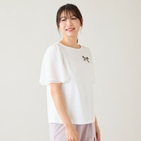 【接触冷感/綿100%】リボンワッペンフレア袖カットソー