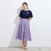 【接触冷感/綿100%】リボンワッペンフレア袖カットソー