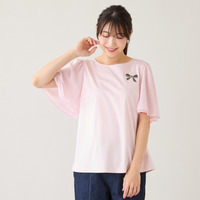 【接触冷感/綿100%】リボンワッペンフレア袖カットソー