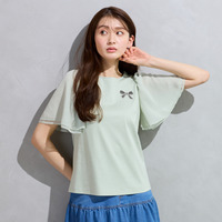 【接触冷感/綿100%】リボンワッペンフレア袖カットソー