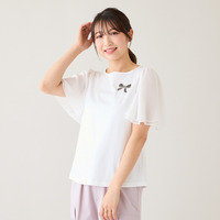 【接触冷感/綿100%】リボンワッペンフレア袖カットソー