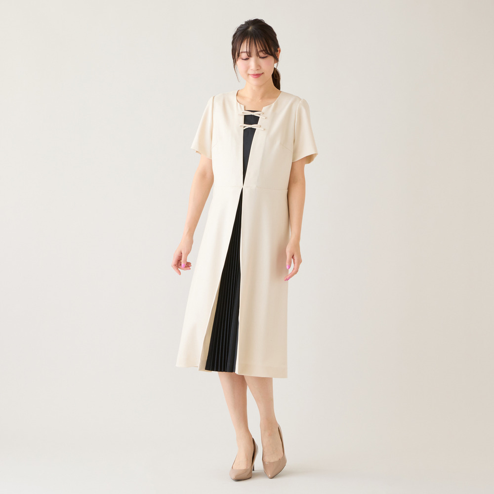 【接触冷感/防シワ/イージーケア】フロントリボンワンピース