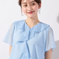 シアーボーダーフリルブラウス