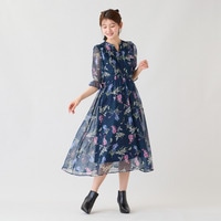 チェックonフラワープリントワンピース
