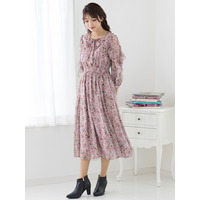 フリル袖リボンタイワンピース／大きいサイズ ローズティアラ