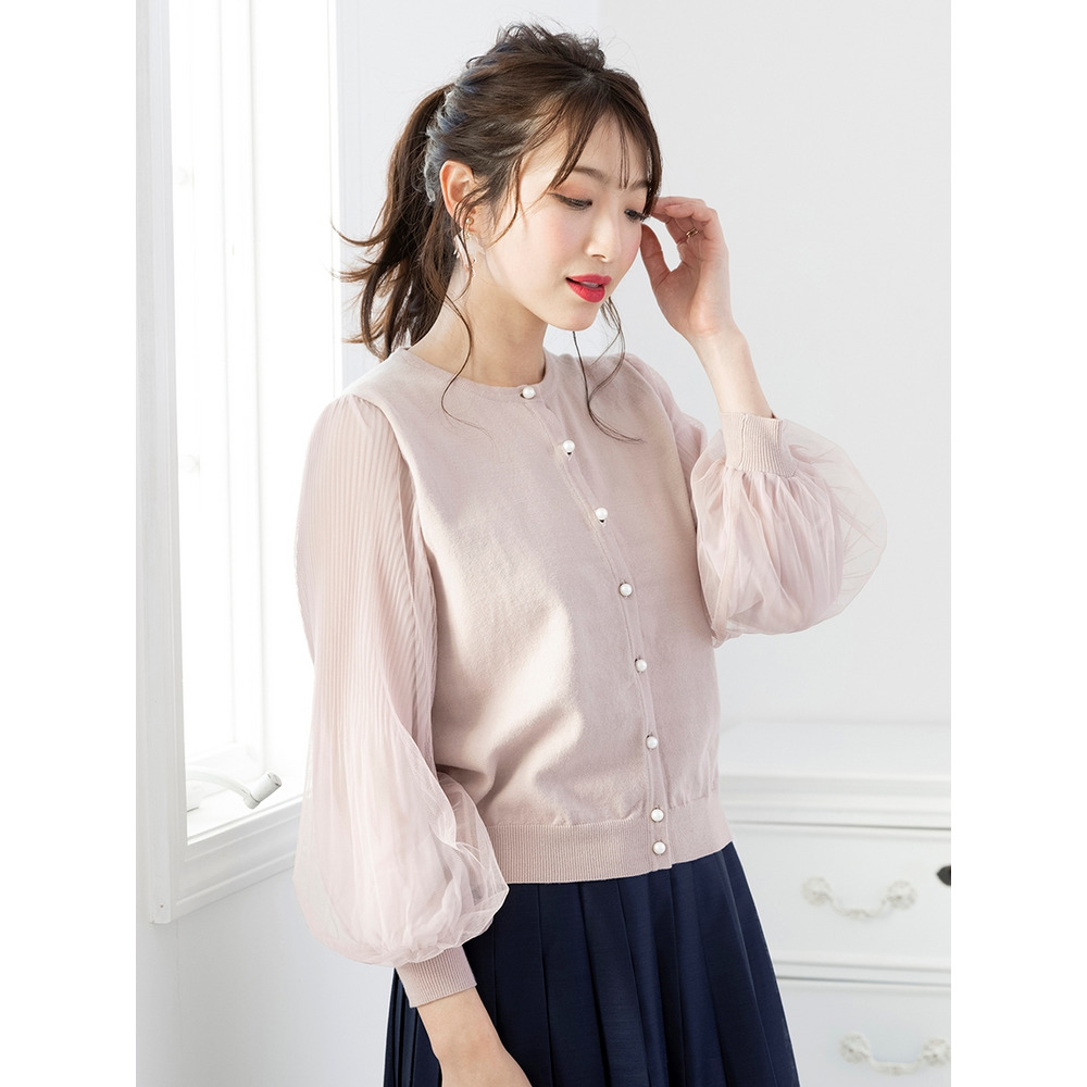 チュール袖ニットカーディガン/ 大きいサイズ ローズティアラ1