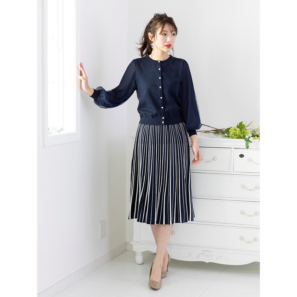 チュール袖ニットカーディガン/ 大きいサイズ ローズティアラ2