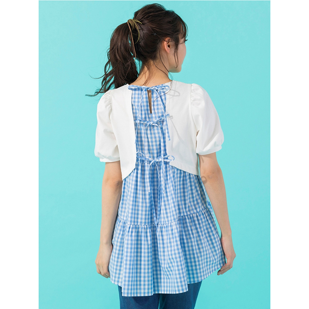 チェック×リボンバック切替カットソー / 大きいサイズ ローズティアラ3