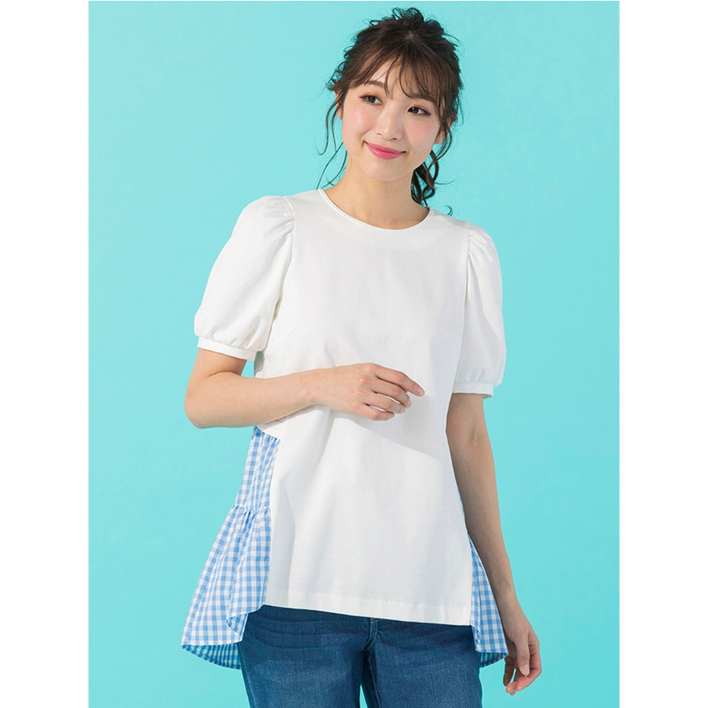 チェック×リボンバック切替カットソー / 大きいサイズ ローズティアラ1