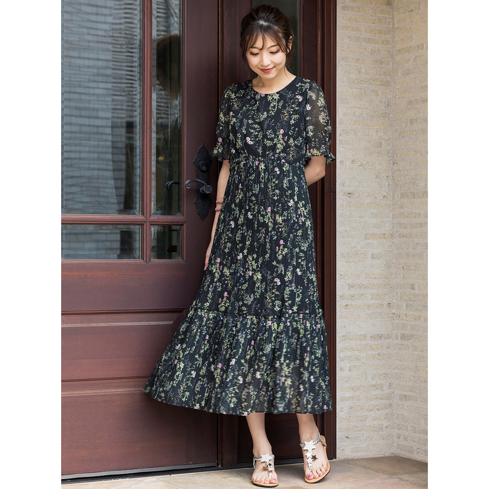 【7/22(金)値下げ分】ボタニカルプリントプリーツワンピース / 大きいサイズ ローズティアラ2