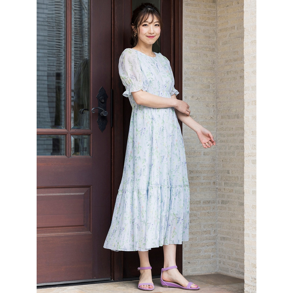 【7/22(金)値下げ分】ボタニカルプリントプリーツワンピース / 大きいサイズ ローズティアラ1