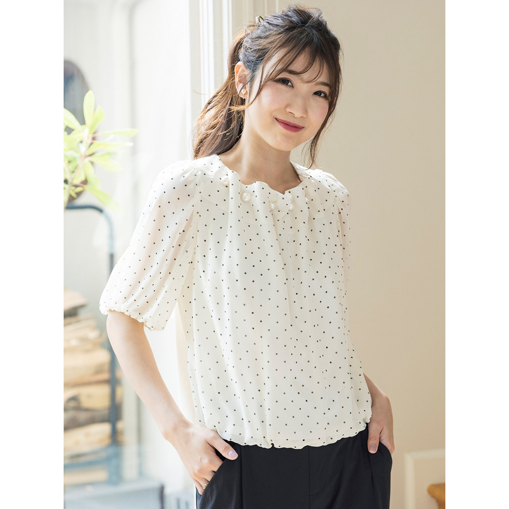 パールネックバルーンヘムブラウス / 大きいサイズ ローズティアラ2