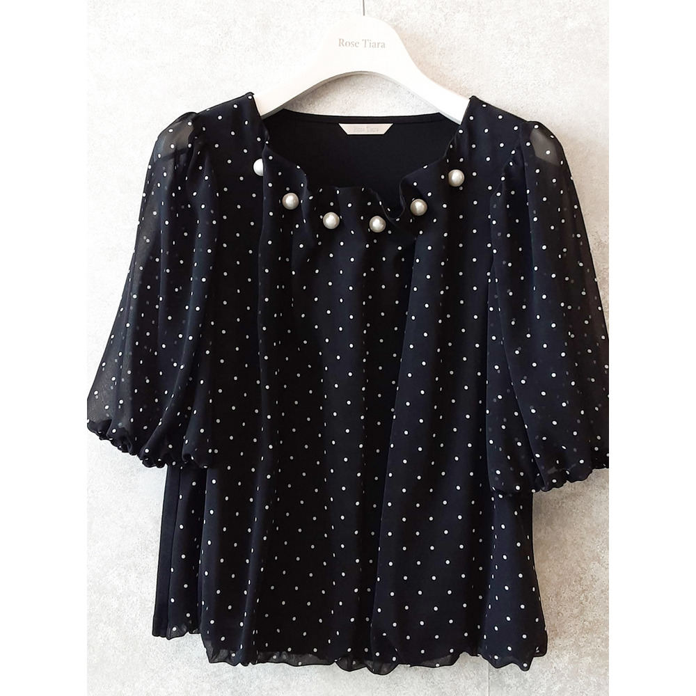 パールネックバルーンヘムブラウス / 大きいサイズ ローズティアラ1