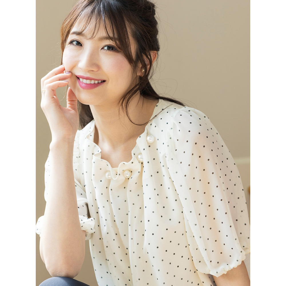 パールネックバルーンヘムブラウス / 大きいサイズ ローズティアラ1
