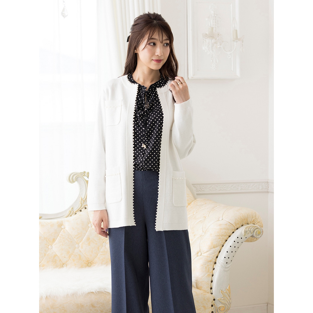 美品 大きいサイズ ローズティアラ パール ふんわりニット パール付きニットカーディガン／大きいサイズ ローズティアラ 51136205