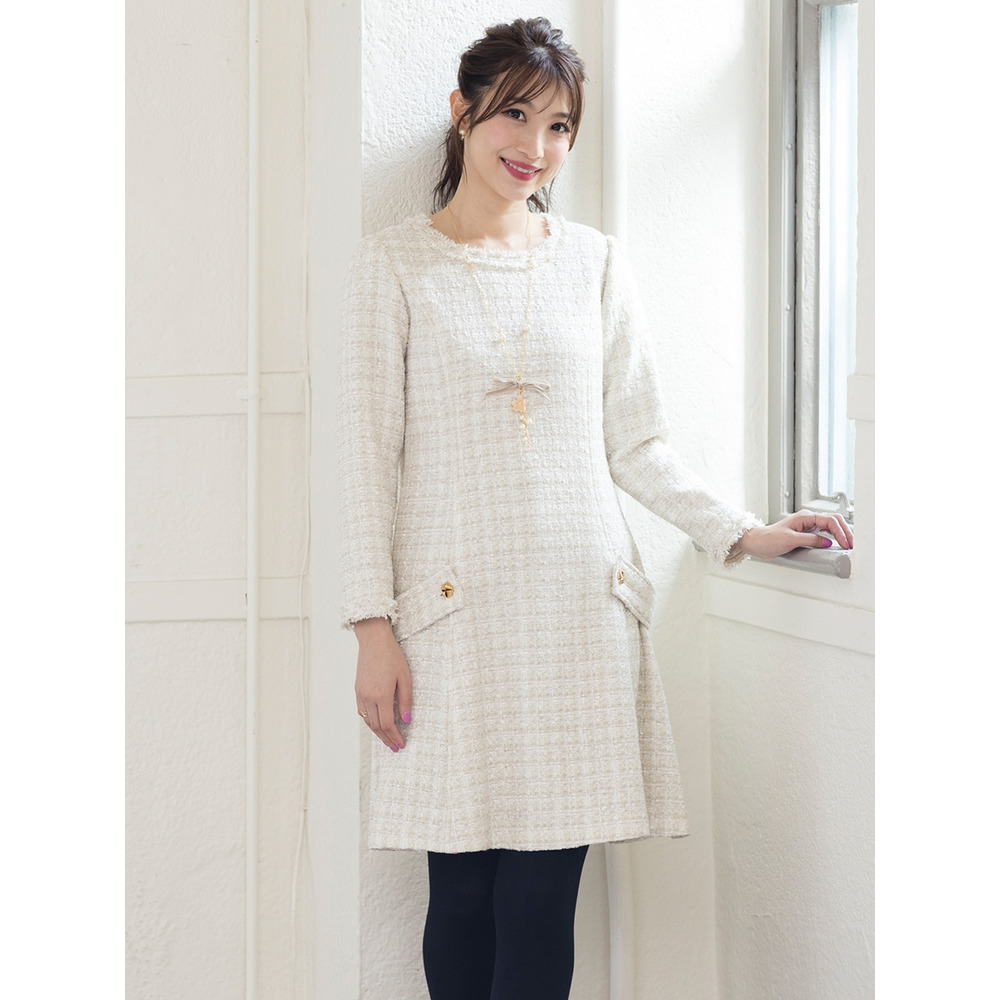 人気 ローズティアラ 大きめサイズ42 MIXツイード ノーカラーコート XL