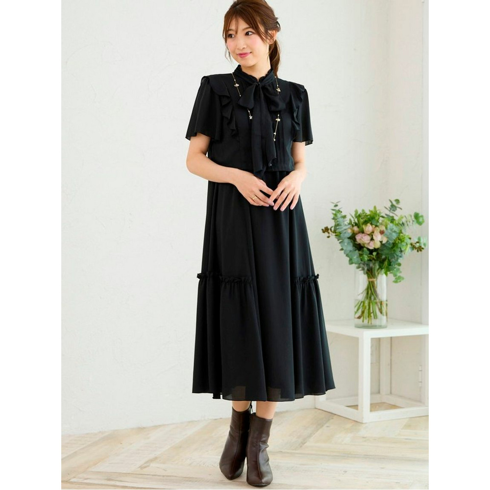 ボウタイブラウスレイヤードワンピース1