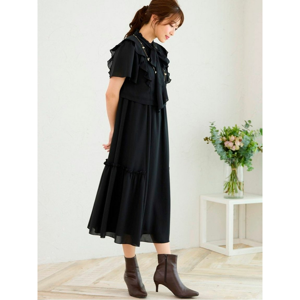 ボウタイブラウスレイヤードワンピース2