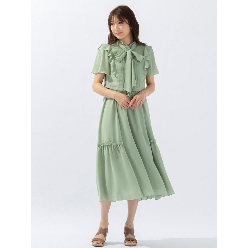 ボウタイブラウスレイヤードワンピース3