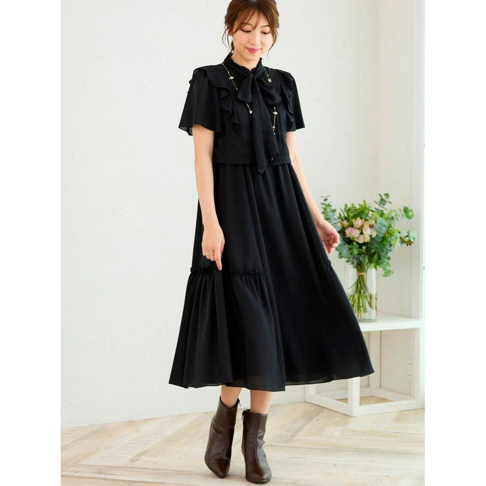 ボウタイブラウスレイヤードワンピース1