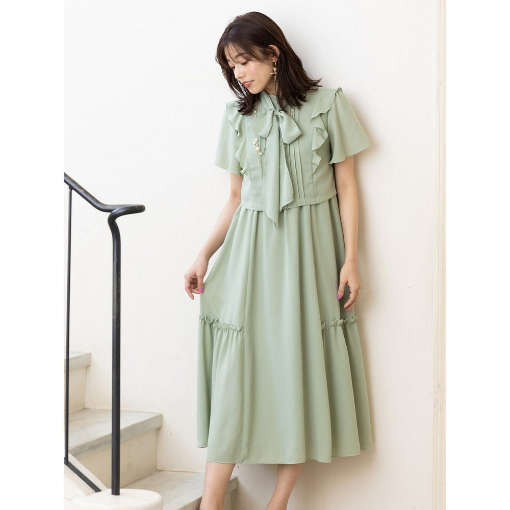 ボウタイブラウスレイヤードワンピース1