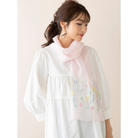 ボタニカル柄シルク混刺繍ストール／ 大きいサイズ ローズティアラ