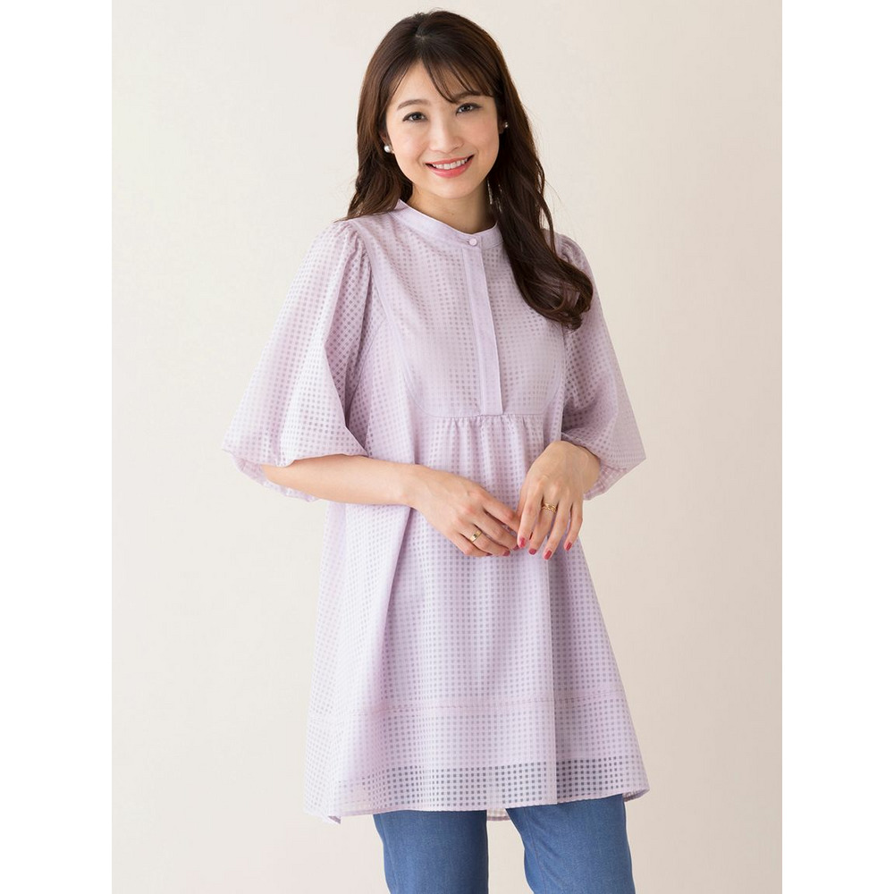 ローズティアラ☆シアーチェックブラウス(*ˊ˘ˋ*)42ネイビー ローズティアラ☆シアーチェックブラウス(*ˊ˘ˋ*)42ネイビー