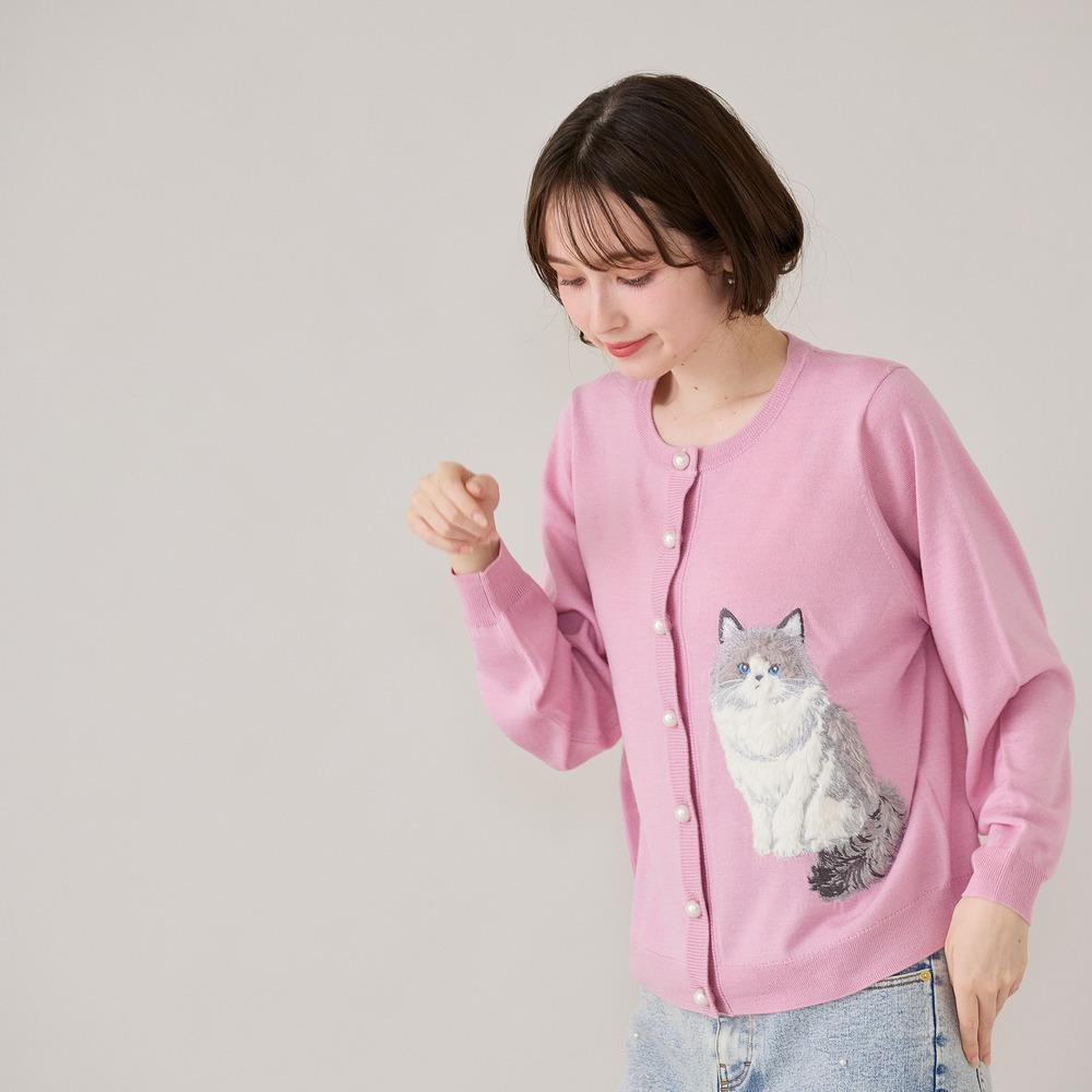 ねこ刺繍ニットカーディガン9