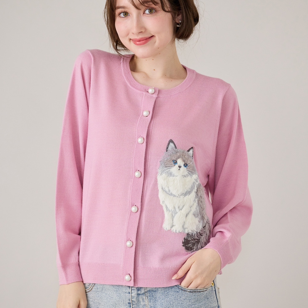 ねこ刺繍ニットカーディガン1